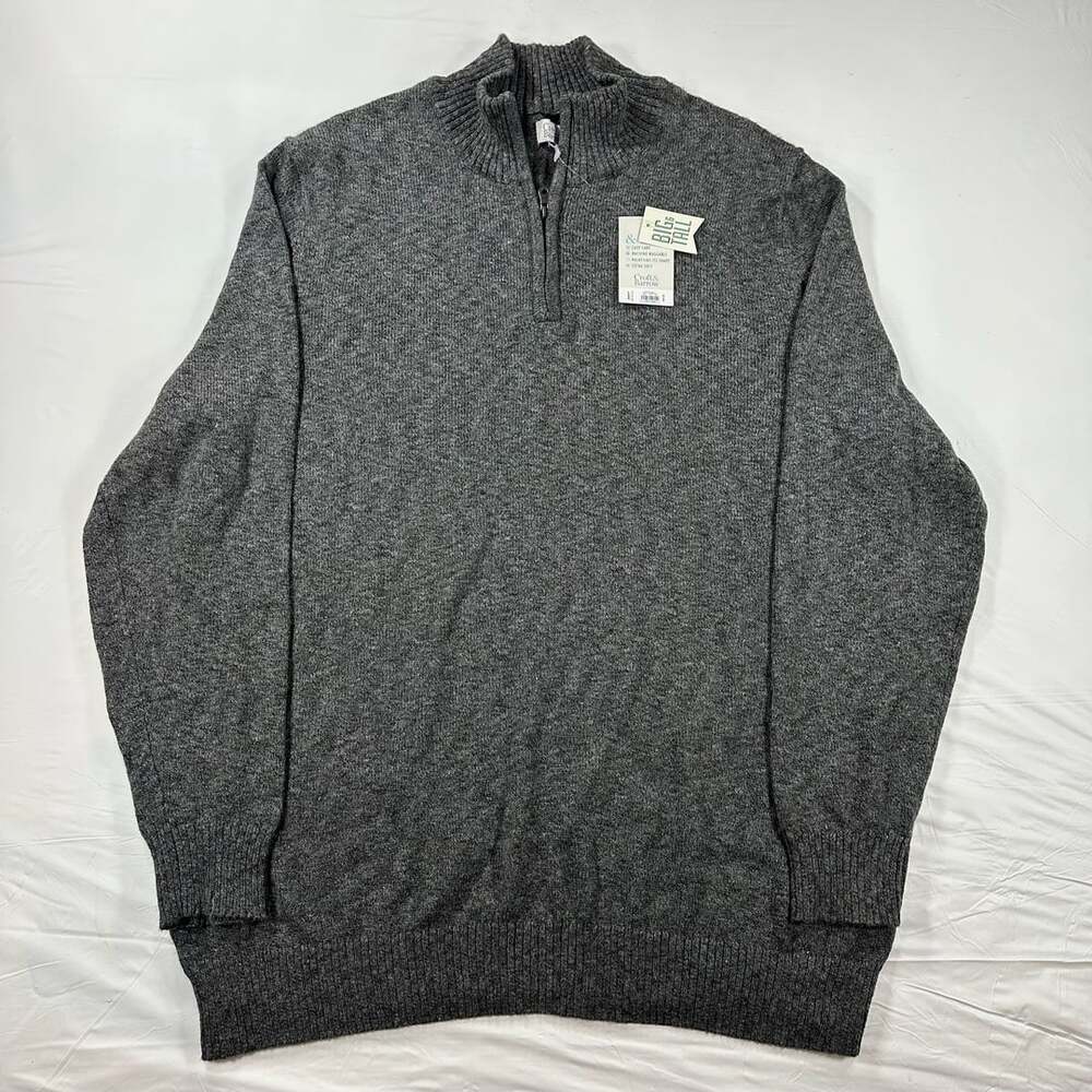 Croft & Barrow Quarter Zip Mens 4XL Tall Pullover Sweater Grey Cotton Acrylic